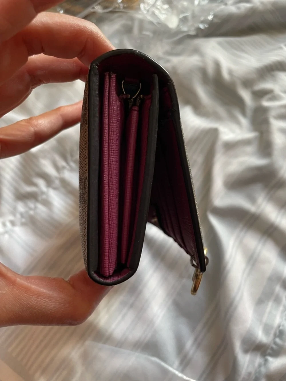 Gucci Brown Monogram Continental Wallet with Gold Charm and Chain - Picture 6 of 9